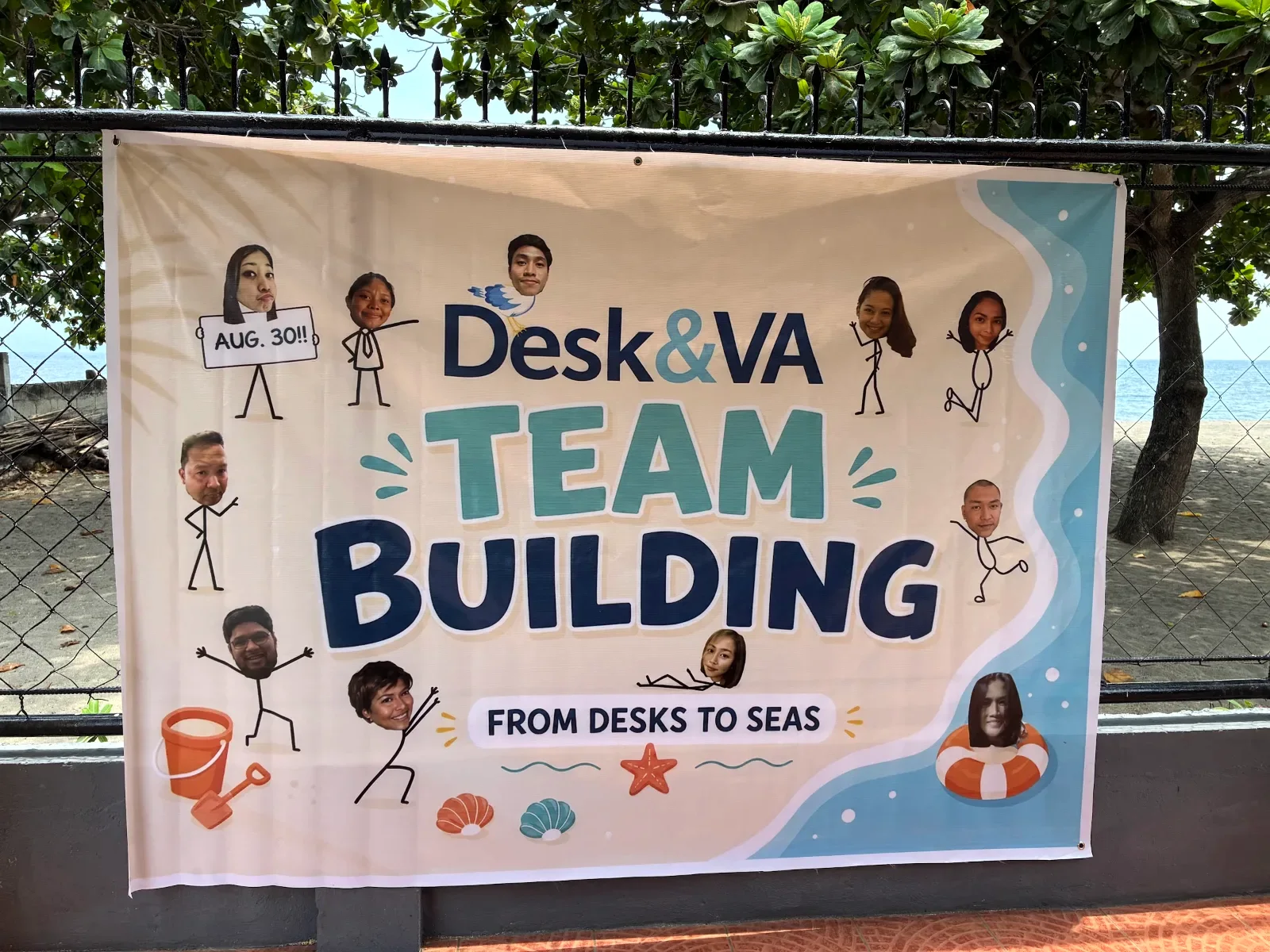 Desk & VA team-building day banner: From desks to seas